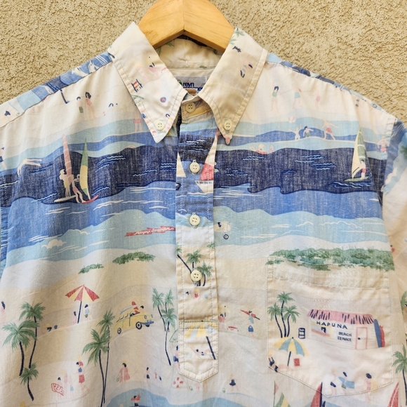 REYN SPOONER Men’s Shirt Large Blue Cotton Reverse Print Hawaiian Sailboats - Picture 2 of 10